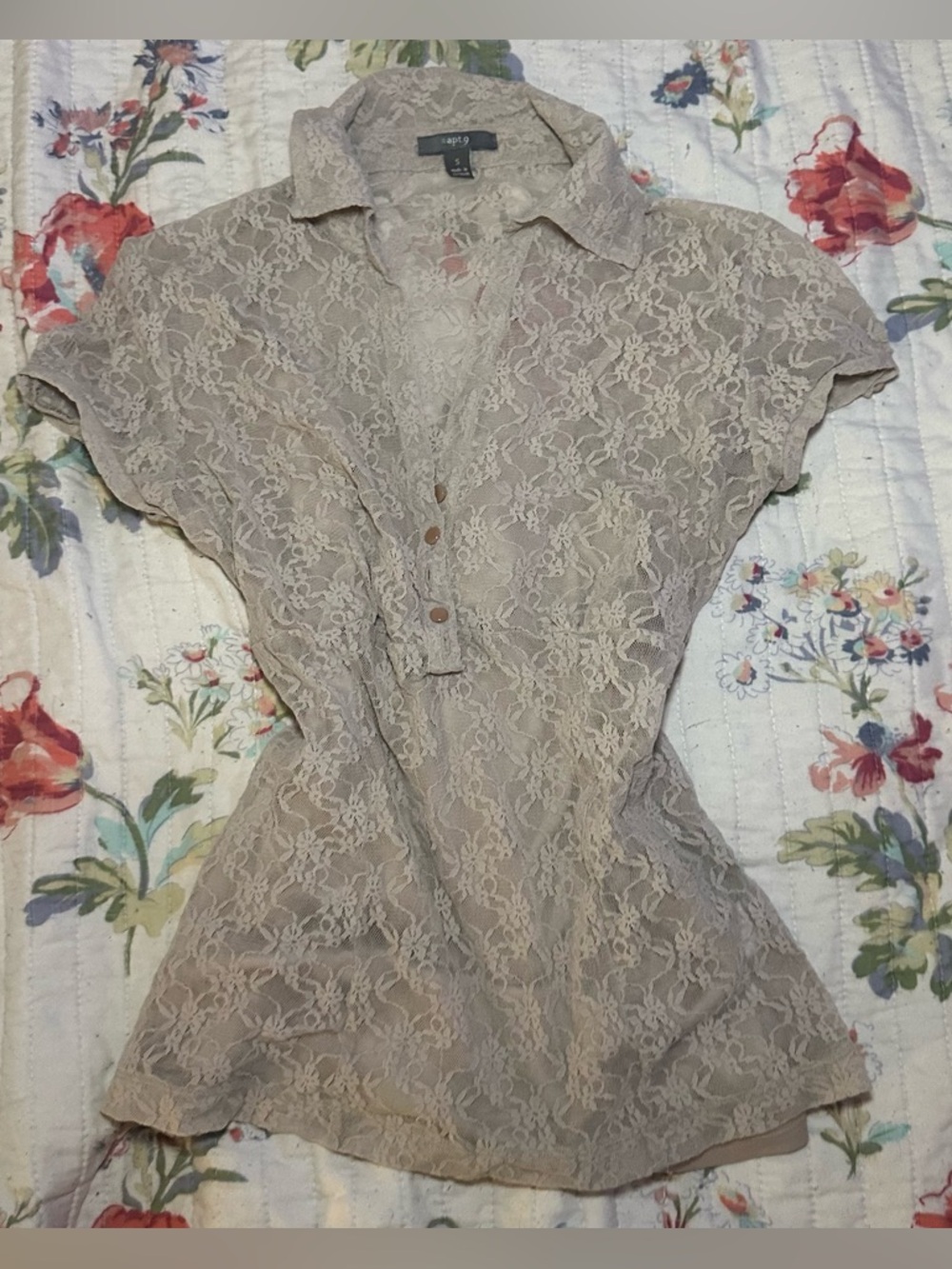 Cream Babydoll Lace Button Up Blouse Coquette